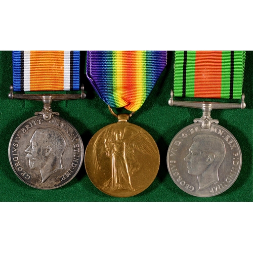 162 - WWI-II group of three, British War Medal, Victory Medal and Defence Medal, 92117 Pte B Walker Notts ... 