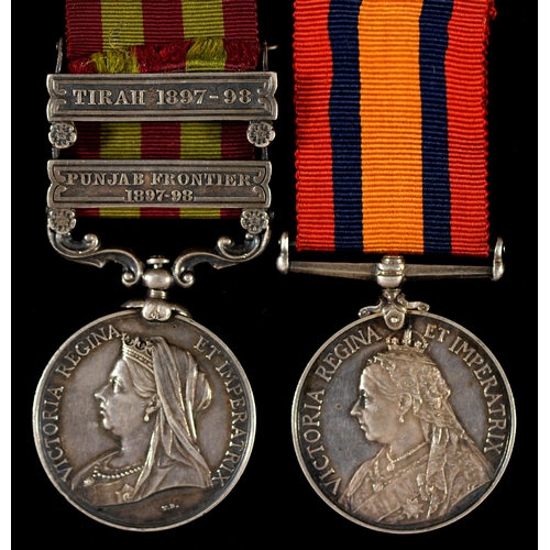 165 - Victorian campaigns pair, India Medal two clasps Punjab Frontier 1897-98 and Tirah 1897-98 and Queen... 