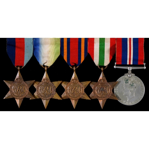 167 - WWI, five, 1939-1945 Star, Atlantic Star, Burma Star, Italy Star and War Medal