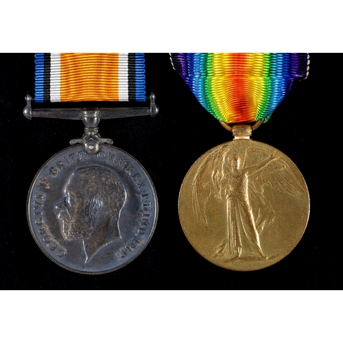 202 - WWI pair British War Medal and Victory Medal 82583 Pte H B Ellison Notts & Derby R... 