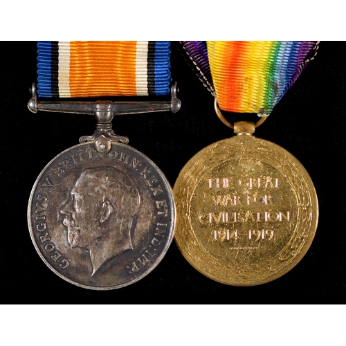 216 - WWI pair British War Medal and Victory Medal 34269 Pte G E Woolman Dorset R