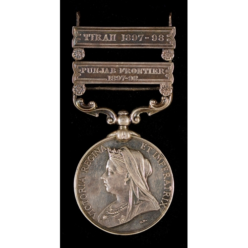 243 - India Medal, two clasps Punjab Frontier 1897-98 and Tirah 1897-98, No 4751 Pte F R Graham-Hodgson 1s... 