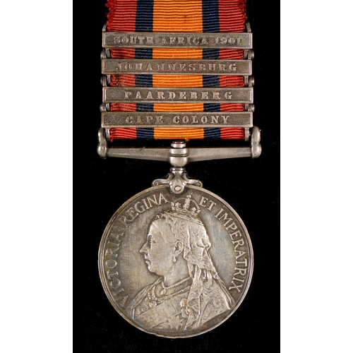 248 - Queen's South Africa Medal, four clasps Cape Colony, Paardeberg, Johannesburg and South Africa 1901,... 