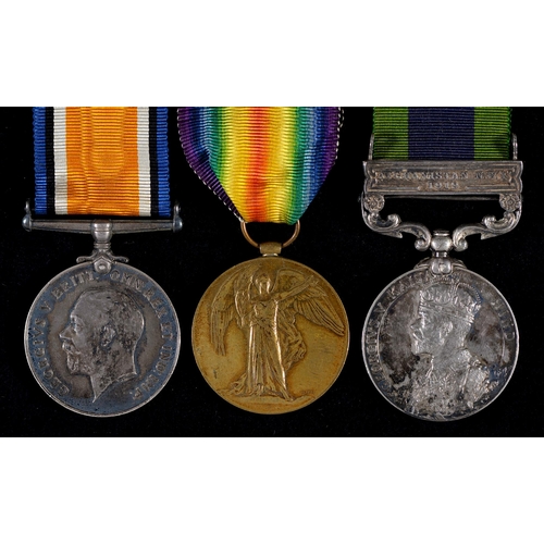 256 - WWI group of three, British War Medal, Victory Medal, India General Service Medal, one clasp Afghani... 