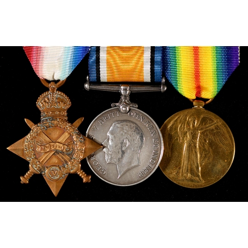 262 - WWI group of three, 1914-15 Star, British War Medal and Victory Medal 14967 Pte E Cross Shrops L I [... 