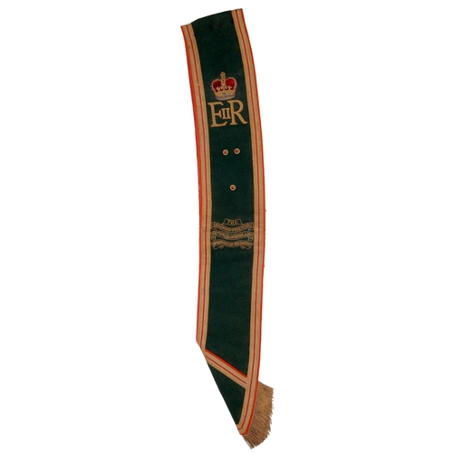 38 - Notts & Derby Regiment. A cloth, metal thread and leather drum major's sash, EIIR, Hobson & ... 