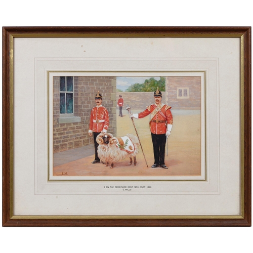 59 - E Mills - 2nd Bn The Derbyshire Regiment (95th Foot) 1898, signed with initials, watercolour and bod... 