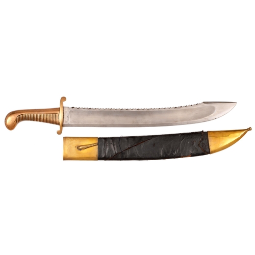 62 - An imperial Russian P1827 sawback Falchion or Pioneer's sword and brass mounted leather scabbard... 