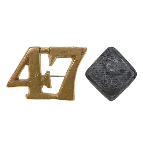 88 - Crimean War relics. 47th (Lancashire) Regiment foot brass cap numeral and 93rd (Sutherland Highlande... 