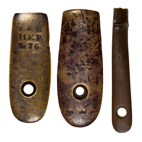 95 - Crimean War relics. Two Russian brass butt plates, one of 11 Grenadier Company Iakoutsk Regiment and... 