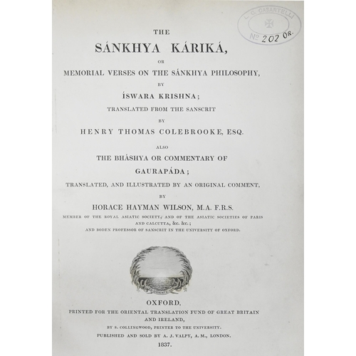 156 - India, Hindu Philosophy. Samkhyakarika: Colebrooke (Henry, Thomas, translator) & Wilson (Horace ... 