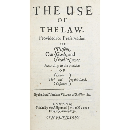 177 - Law. Bacon (Sir Francis, Knight, Lo: Verulam, and Viscount S. Alban), The Elements of the Common Law... 