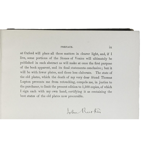 228 - Ruskin (John), The Stones of Venice, volume I only: The Foundations, preface signed by the author, L... 