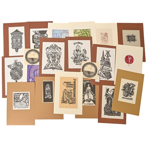 304 - A collection of approx. 90 bookplates/ex-libris labels, principally European, mid-20th c and later, ... 