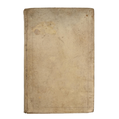 313 - An 18th c vellum folio, n.d., re-purposed in the mid-19th c as a drawing-room scrapbook, comprising ... 