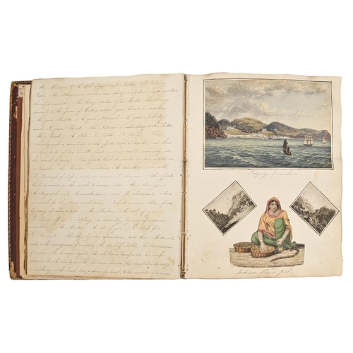 328 - Cricket. An early 19th c drawing-room album, c. 1830, illustrated with a contemporary watercolour of... 