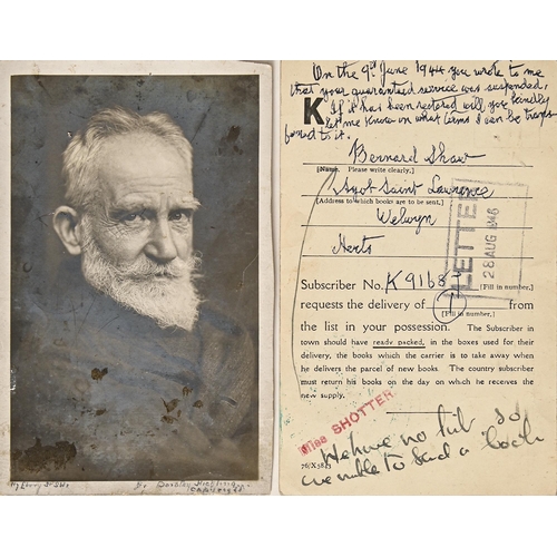 336 - George Bernard Shaw (1856-1950), two autograph manuscript postcards, 1) photographic portrait of the... 