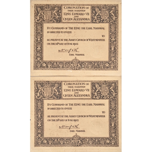 368 - Royalty. Two invitations to the Coronation of their Majesties King Edward VII and Queen Alexandra, d... 