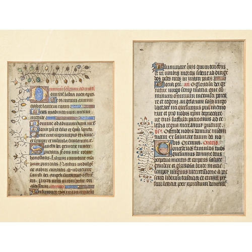 383 - Two Medieval illuminated manuscript leaves, each from a Book of Hours, either England or France, 14t... 