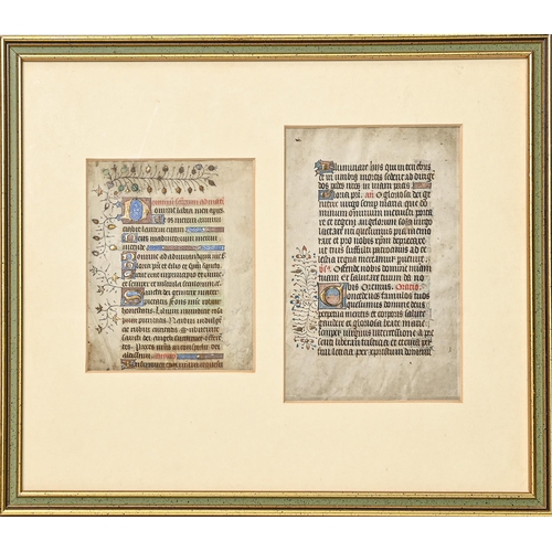 383 - Two Medieval illuminated manuscript leaves, each from a Book of Hours, either England or France, 14t... 