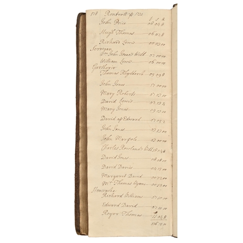 384 - Wales. The Myddelton baronets of Chirk Castle, Wrexham, their rent roll, 1709-1731, ink manuscript o... 