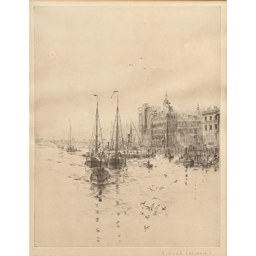 451 - Lieutenant Rowland Langmaid RN, RA (1897-1956) - Billingsgate from the Pool, London, signed in penci... 