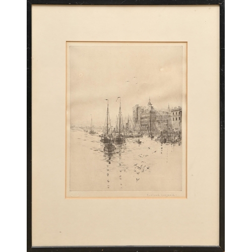 451 - Lieutenant Rowland Langmaid RN, RA (1897-1956) - Billingsgate from the Pool, London, signed in penci... 