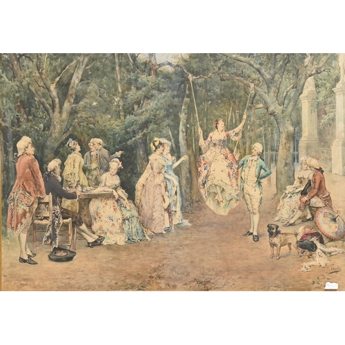 888 - Arturo Orselli, late 19th c - Fête Champêtre, signed, watercolour, 67 x 98cm