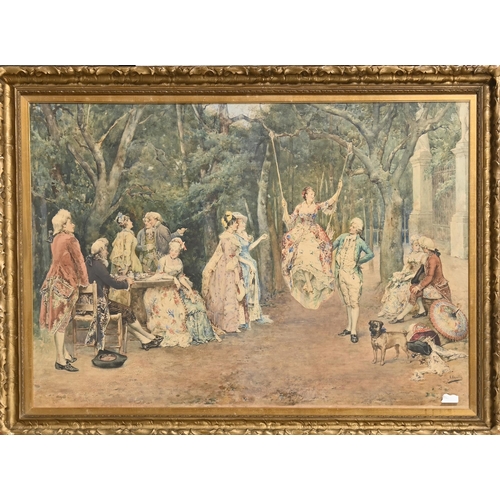 888 - Arturo Orselli, late 19th c - Fête Champêtre, signed, watercolour, 67 x 98cm