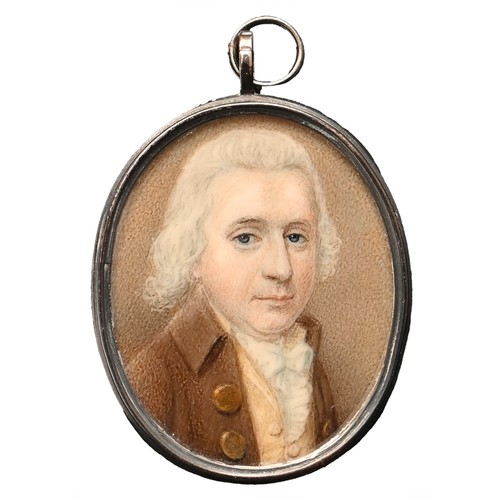 1030 - English School, late 18th century - Portrait Miniature of a Gentleman, in white stock and blue coat,... 