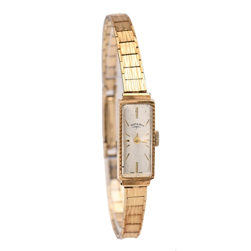 100 - A Rotary 9ct gold rectangular lady's wristwatch, 10 x 23mm, on 9ct gold bracelet, 17.2g... 