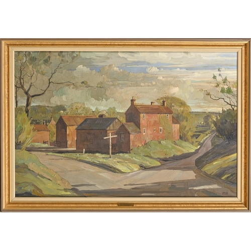 1001 - Edward Loxton Knight RBA, RI (1905-1993) - The Village Crossroads, signed, oil on canvas, 49 x 74cm... 