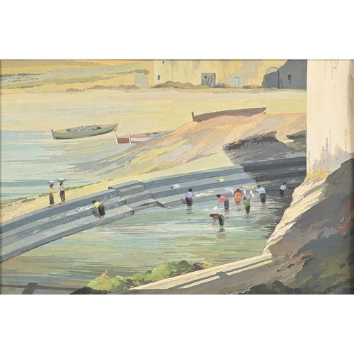 1004 - Edward Loxton Knight RBA, RI (1905-1993) - The Washing Pool Sperlonga, signed, mixed media on board,... 