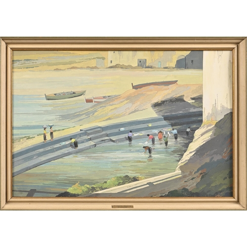 1004 - Edward Loxton Knight RBA, RI (1905-1993) - The Washing Pool Sperlonga, signed, mixed media on board,... 