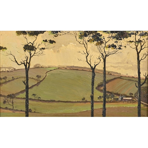 1006 - Edward Loxton Knight RBA, RI (1905-1993) - Rolling Landscape with Silhouette Trees, signed, oil on w... 