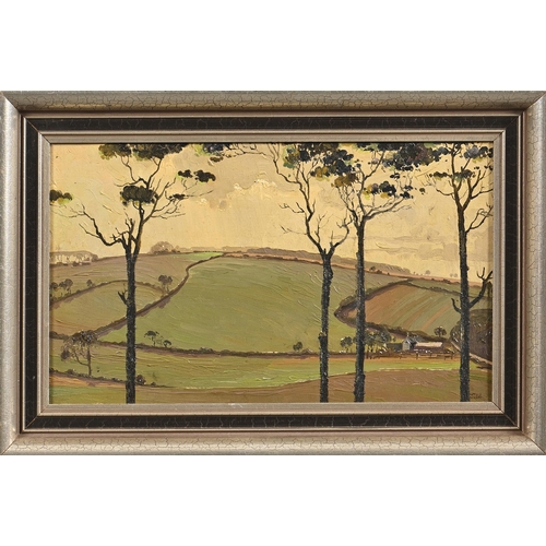 1006 - Edward Loxton Knight RBA, RI (1905-1993) - Rolling Landscape with Silhouette Trees, signed, oil on w... 