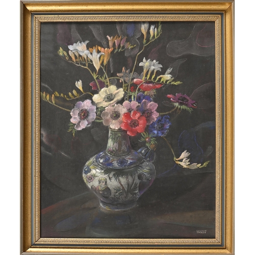 1013 - Edward Loxton Knight RBA, RI (1905-1993) - Still Life with Anemones in a Persian Pottery Kendi, sign... 