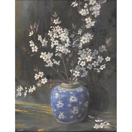 1014 - Edward Loxton Knight RBA, RI (1905-1993) - Cherry Blossom in a Chinese Blue and White Jar, signed, m... 