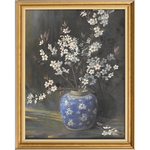 1014 - Edward Loxton Knight RBA, RI (1905-1993) - Cherry Blossom in a Chinese Blue and White Jar, signed, m... 