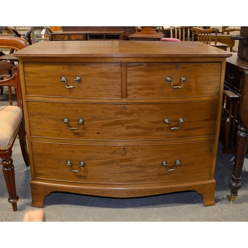 1047 - A bow fronted mahogany chest of drawers, c1930, 82cm h; 51 x 106cm