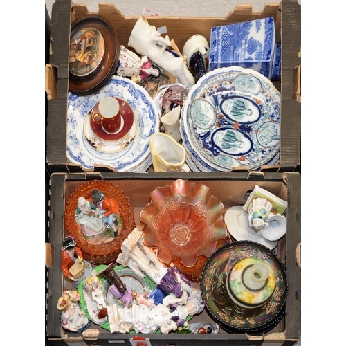 1089 - Miscellaneous ornamental ceramics to include 19th c pot lids, Staffordshire figures, blue printed ea... 