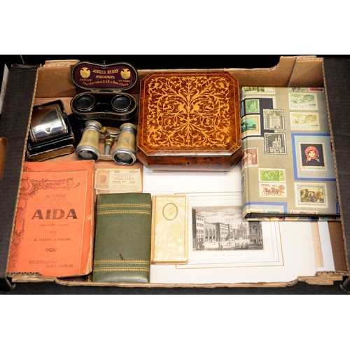 1122 - Miscellaneous bygones, early 19th c and later, including a Sorrento ware marquetry casket, late 19th... 