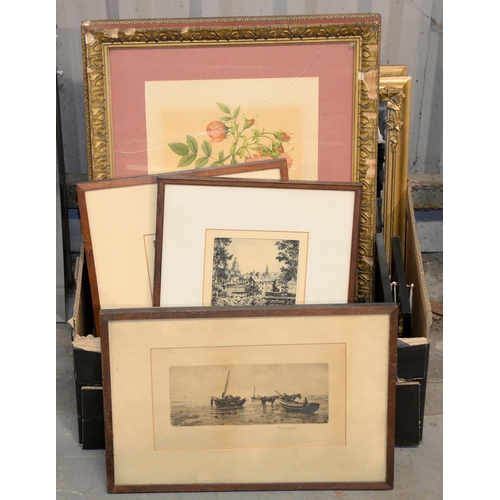 1147 - Miscellaneous prints and drawings and a pair of gilt framed mirrors