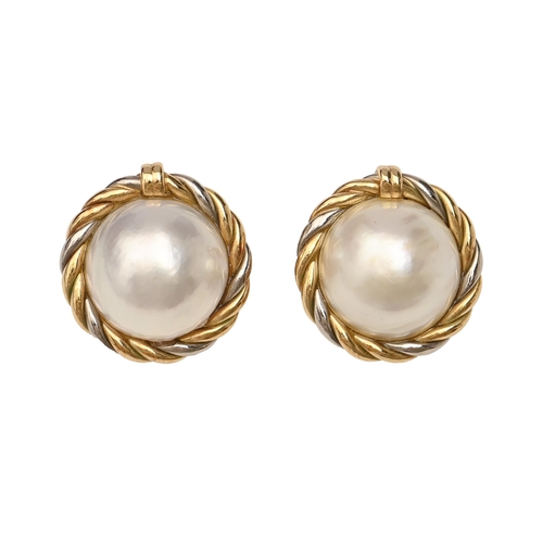 170 - Asprey & Co. A pair of mabe pearl and two-colour gold ear clips, 19mm diam, marked 18ct, 12.5g, ... 