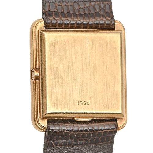 176 - An Omega 18ct gold square lady's wristwatch, De Ville Quartz, 22 x 22mm, on leather strap with gold-... 