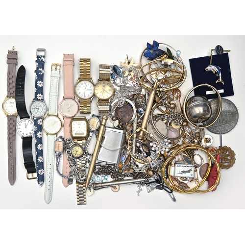 197 - Miscellaneous costume jewellery and wristwatches, to include silver articles, etc