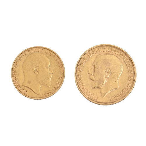 209 - Gold coins. Sovereign 1914P and Half Sovereign 1904 (2)