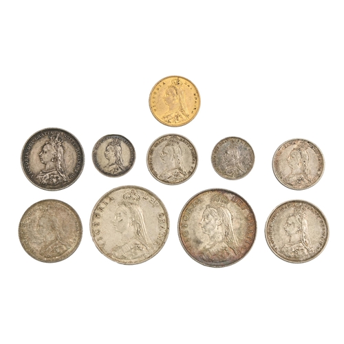 224 - Queen Victoria, Jubilee Head issues, 1887, Half Sovereign good VF; Florins (2); 1/- 93); 6d both typ... 