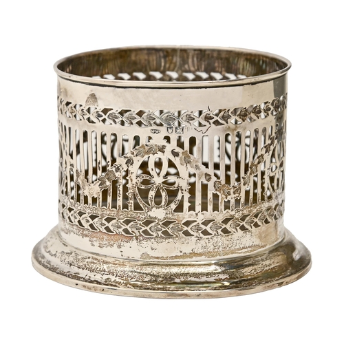 269 - An Edwardian pierced silver bottle coaster, 90mm h, by Mappin & Webb, London 1906... 