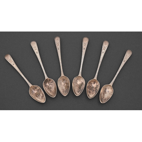 280 - A set of six George III silver teaspoons, bright cut Old English pattern, by Peter & Ann Bateman... 